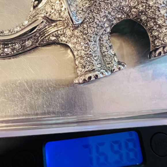 Vintage Figural Elephant Brooch‎ Pin 4" Trunk Up Rhinestones Silver Tone Safari - Picture 8 of 8